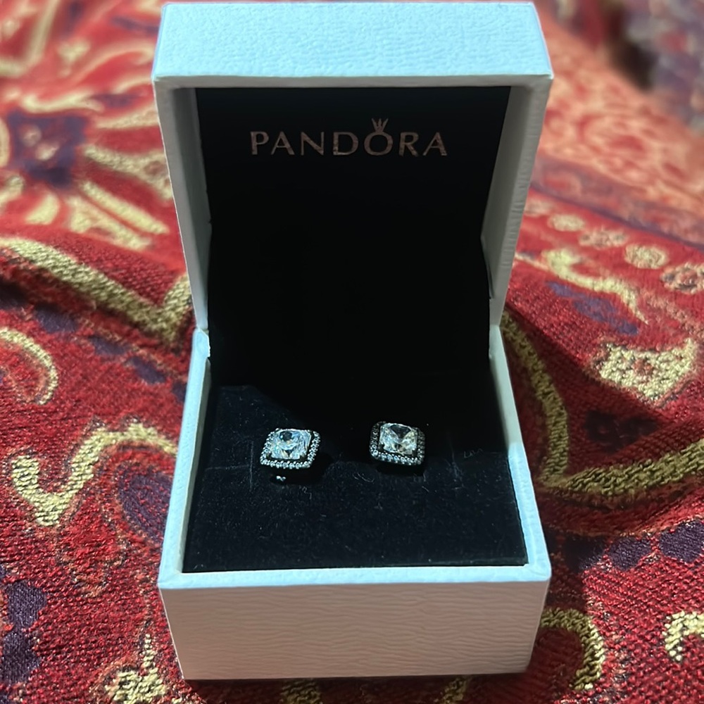 Square Sparkle Halo Stud Earrings